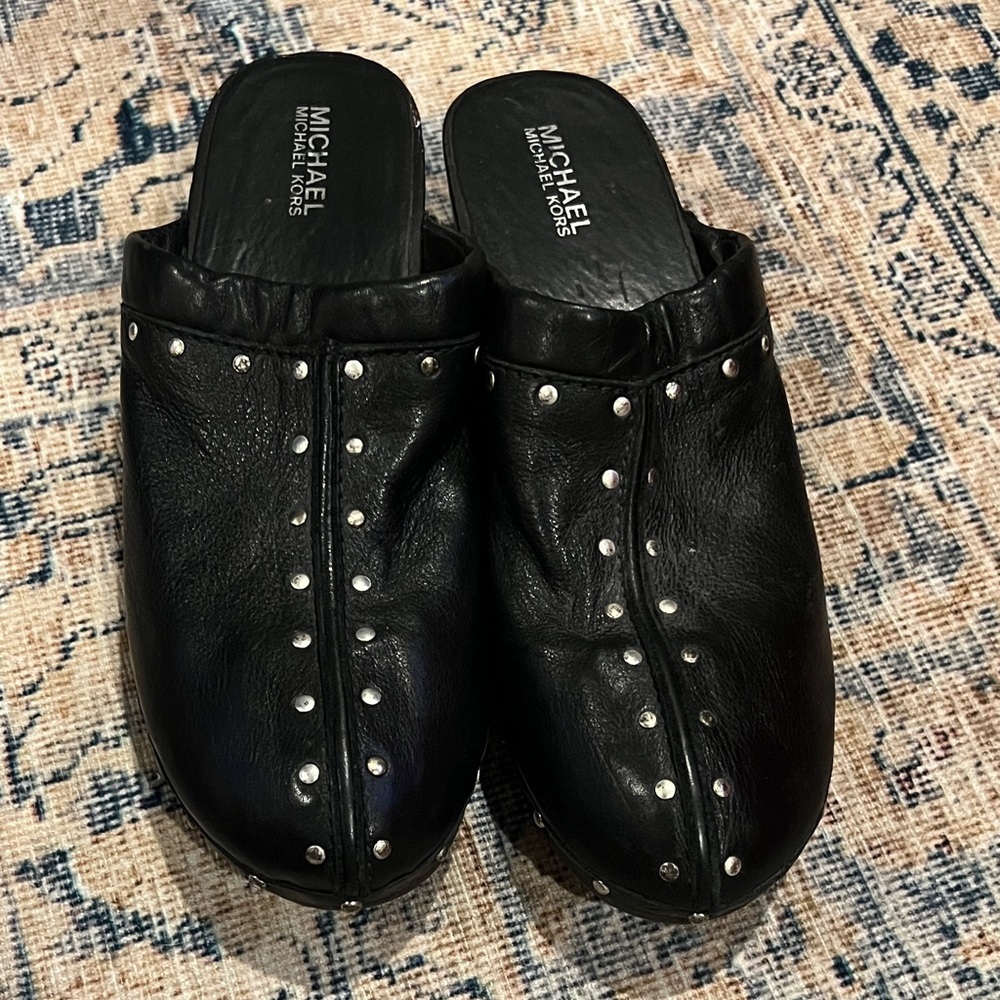 Michael Kors Black Leather Studded Mules
